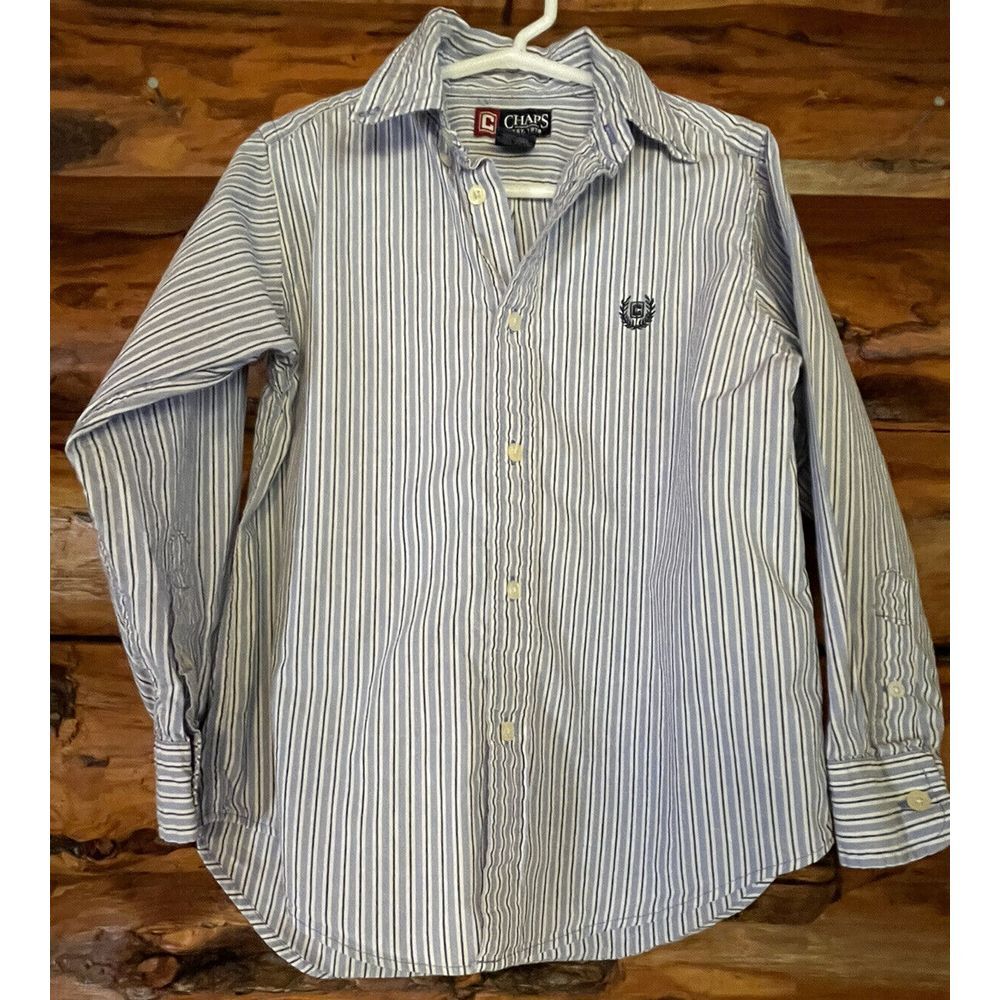 Chaps Blue Striped Long‎ Sleeve Button Up Boys Size 6